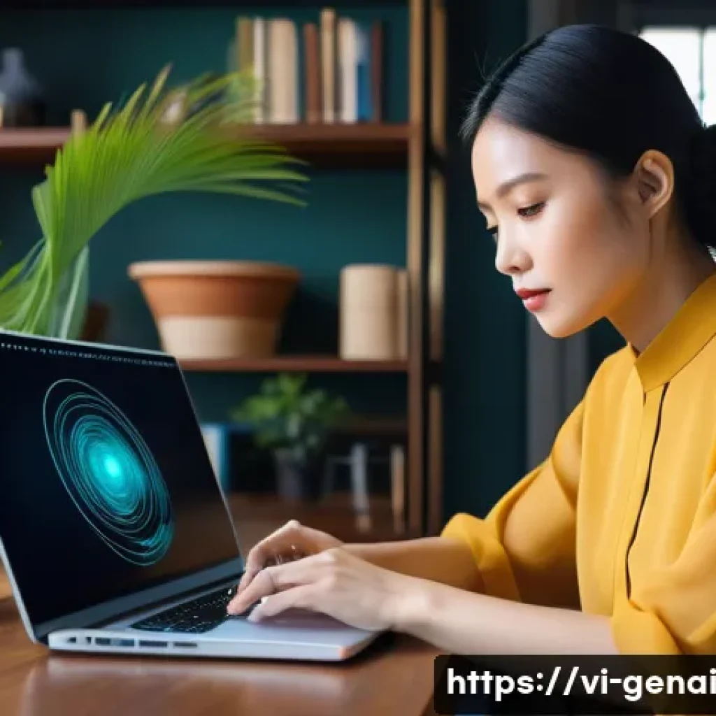AI가 만들어낸 콘텐츠의 신뢰성 - **Prompt**: "A young Vietnamese female content creator, wearing a stylish yet modest blouse and high...