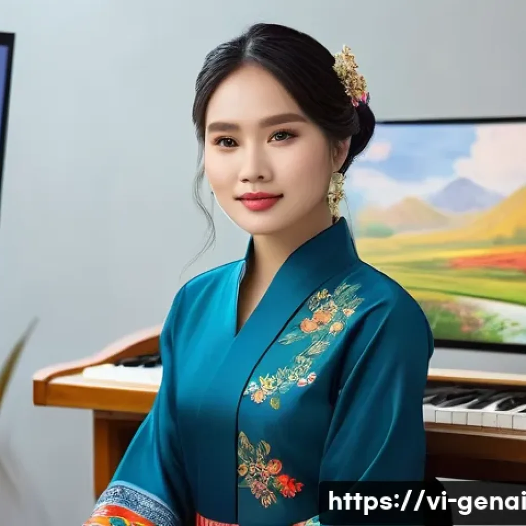 AI와 인간의 창의성 경계 - A Vietnamese artist in a modern studio filled with traditional and digital art tools, thoughtfully b...