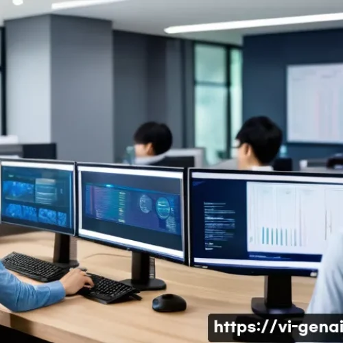 Home 33 AI 기술의 도전과제 - A modern Vietnamese technology office environment focused on data security: diverse Vietnamese IT pr...