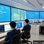 Home 19 AI의 정책적 접근 방법 - A modern Vietnamese AI research center bustling with young professionals collaborating on innovative...