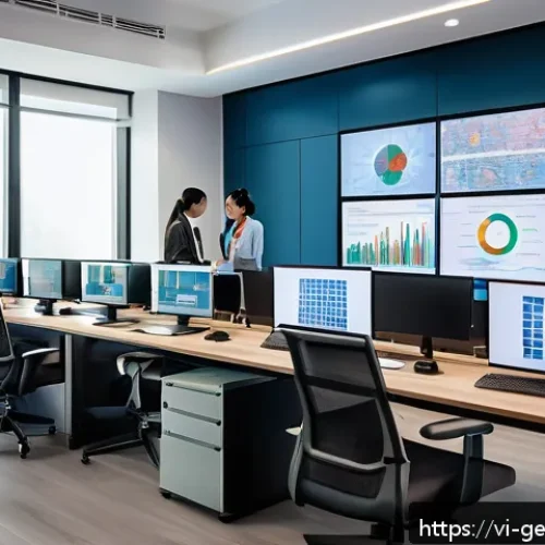 Home 30 AI 사용자의 윤리적 행동 지침 - A modern Vietnamese office scene showing a diverse group of professionals collaborating with AI tech...